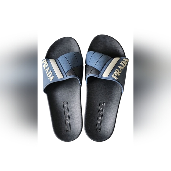 Prada Men's Black and Blue Slides - Picture 1 of 6